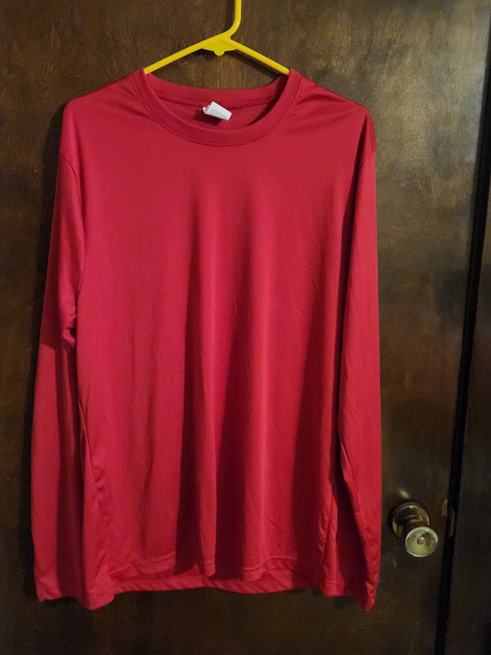 HANES Men's Long-Sleeve Crew Neck Shirt - Red . Cool Dry